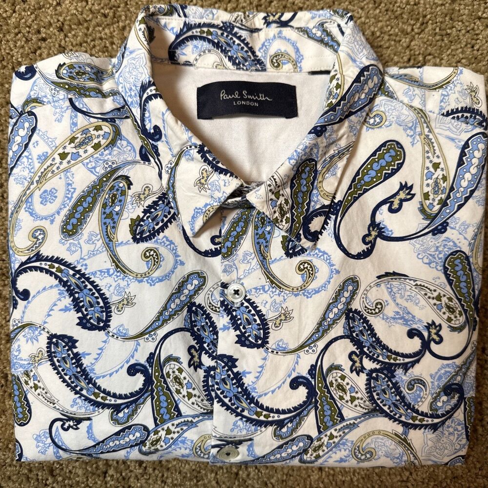 Paul Smith Multi Paisley Printed Button Up 100% Cotton Slim Fit Men‎ Shirt Sz M*